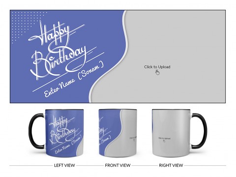 Blue Wave Design With Happy Birthday Text Design On Dual Tone Black Mug