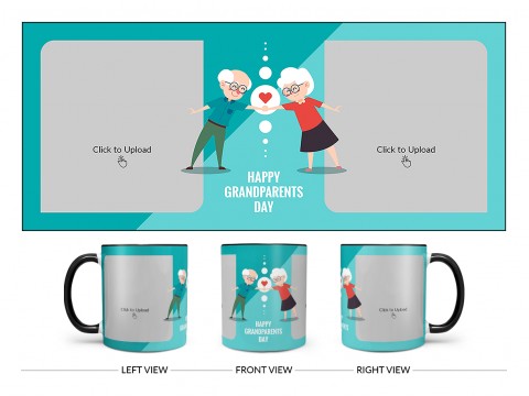 Grandparents Day With 2 Pic Upload Design On Dual Tone Black Mug