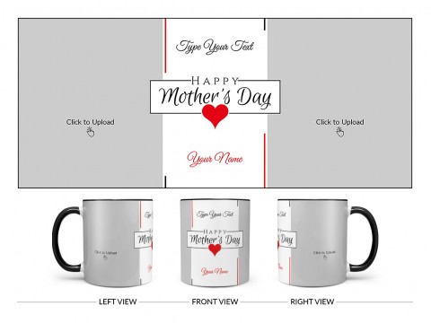 Happy Mother’s Day With 2 Pic Upload Design On Dual Tone Black Mug