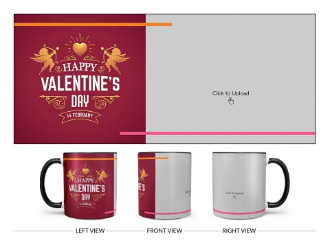 Happy Valentine's Day Design On Dual Tone Black Mug