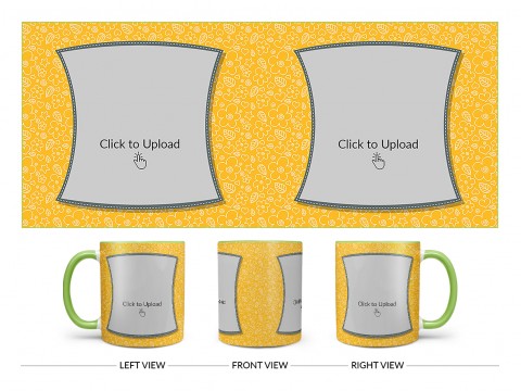 Yellow Colour Background With Flower Pattern Design On Dual Tone Light Green Mug