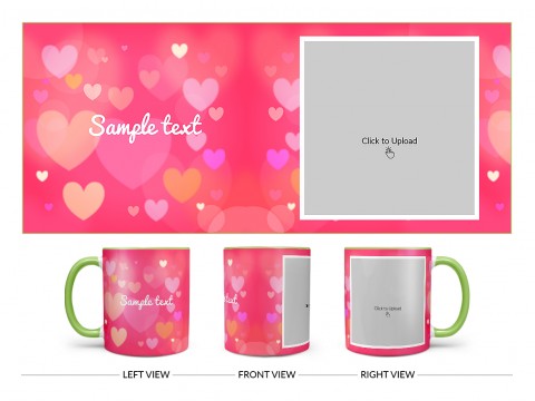 Heart Symbols With Dark Pink Background Design On Dual Tone Light Green Mug