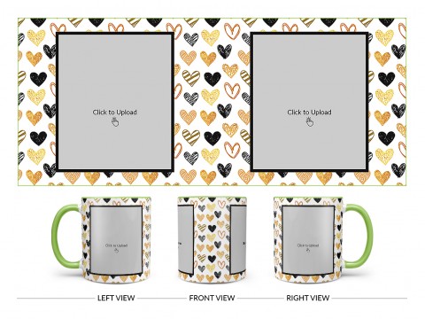 Love Symbols Pattern Background With Couple Of Pic Upload Upload Design On Dual Tone Light Green Mug