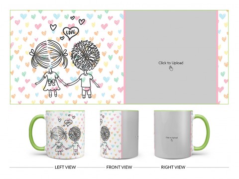 Young Couple Starting Journey For Love / Life Design On Dual Tone Light Green Mug