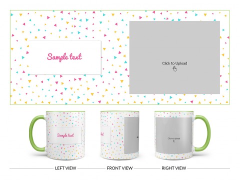 Colourful Triangles Pattern Background Design On Dual Tone Light Green Mug