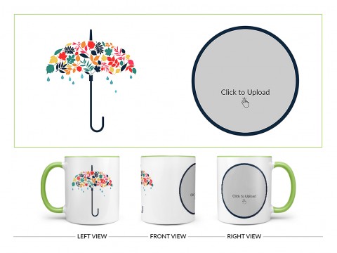 Flower Design Umbrella Design On Dual Tone Light Green Mug