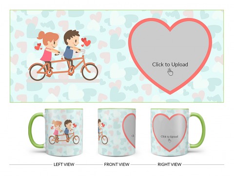 Couple Cycling In Love Symbol Pattern Background Design On Dual Tone Light Green Mug