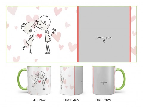 Lovers Enjoying In Love Rain Design On Dual Tone Light Green Mug
