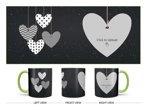 Heart Symbols Hanging In The Sky With Stars Background Design On Dual Tone Light Green Mug