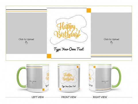 Boy Friend Birthday With 2 Square Pic Upload Design On Dual Tone Light Green Mug
