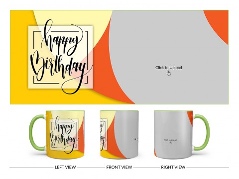 Boy Friend Birthday Orange And Yellow Waves Design On Dual Tone Light Green Mug