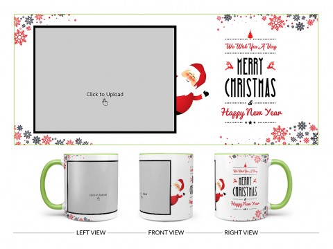We Wish You A Very Merry Christmas Design On Dual Tone Light Green Mug