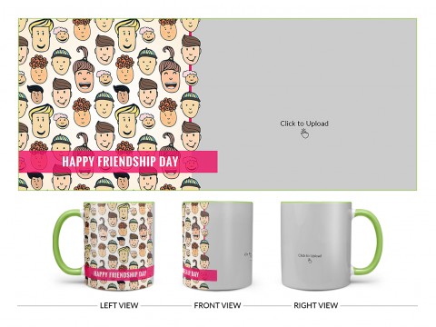Happy Friendship Day With Friends Cartoon Heads Design On Dual Tone Light Green Mug