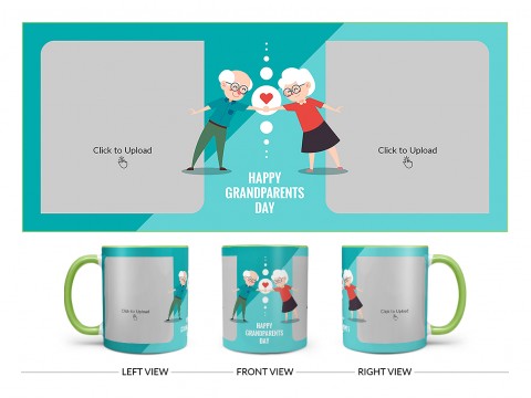 Grandparents Day With 2 Pic Upload Design On Dual Tone Light Green Mug