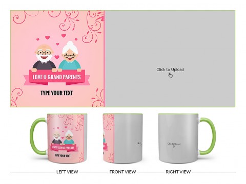 Grandparents Day With Large Pic Upload Design On Dual Tone Light Green Mug