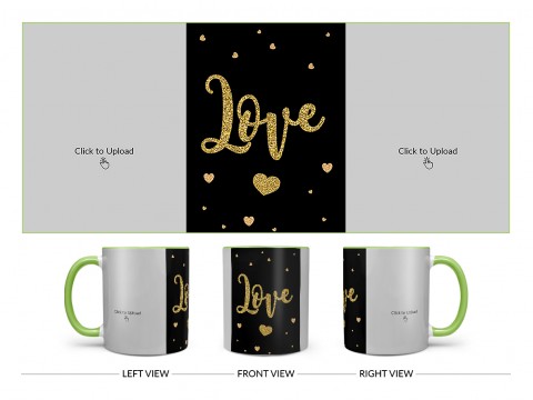 Gold Textured Love Design On Dual Tone Light Green Mug