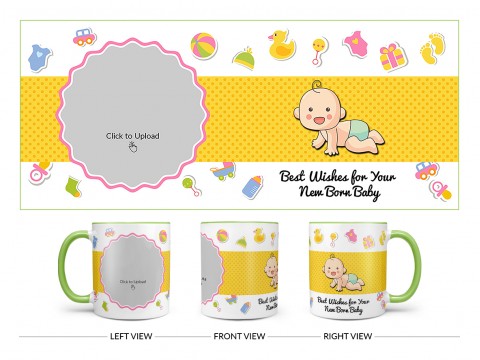 Best Wishes For Your New Born Baby Design On Dual Tone Light Green Mug