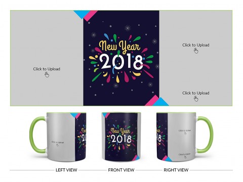 Happy New Year 2018 Design On Dual Tone Light Green Mug