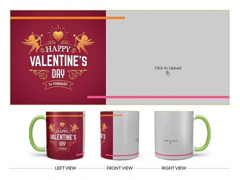 Happy Valentine's Day Design On Dual Tone Light Green Mug