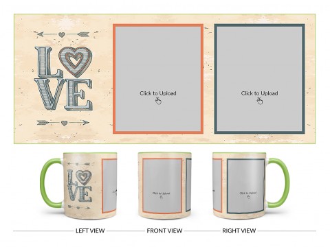 Vintage Background With Love Text Design On Dual Tone Light Green Mug