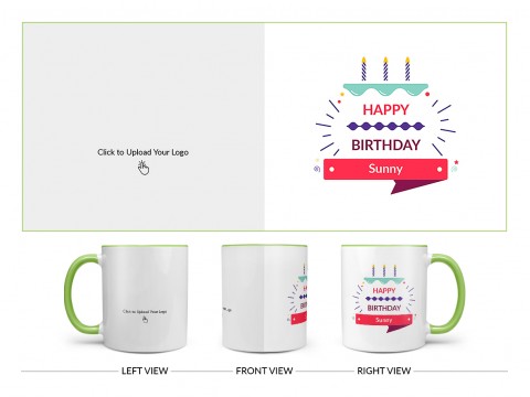 Company Mug With Birthday Message Design On Dual Tone Light Green Mug