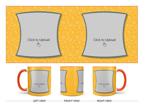 Yellow Colour Background With Flower Pattern Design On Dual Tone Orange Mug