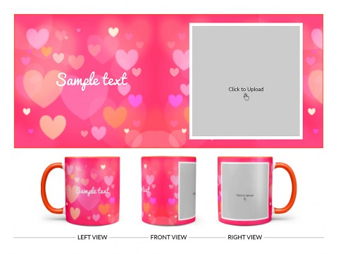 Heart Symbols With Dark Pink Background Design On Dual Tone Orange Mug