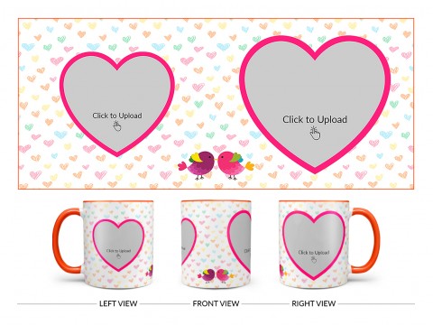 Love Symbol Pattern Background With 2 Heart Shape Pic Upload Upload Design On Dual Tone Orange Mug