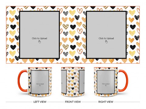 Love Symbols Pattern Background With Couple Of Pic Upload Upload Design On Dual Tone Orange Mug