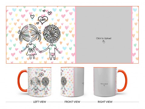 Young Couple Starting Journey For Love / Life Design On Dual Tone Orange Mug