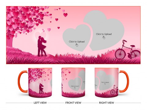 Young Couple In Love World Design On Dual Tone Orange Mug
