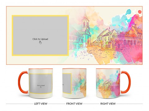 Artistic City Painting Background Design On Dual Tone Orange Mug