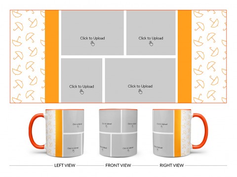 Orange Colour Umbrella Pattern Background With 4 Pic Upload Upload Design On Dual Tone Orange Mug