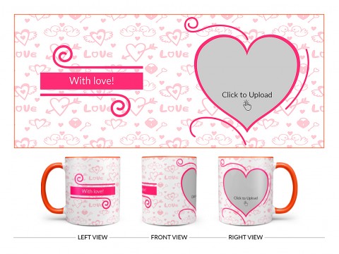 Love Pattern Background With Pink Heart Design On Dual Tone Orange Mug