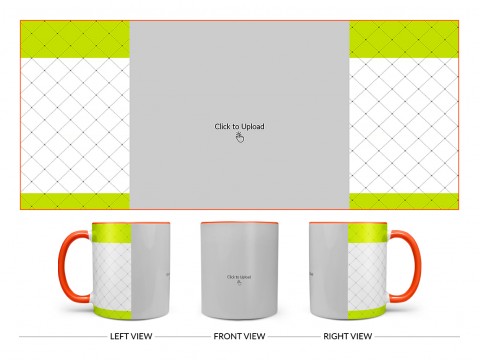 Green borders With Dotted Line Background Design On Dual Tone Orange Mug