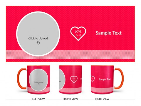 Dark Pink Love Symbols Pattern Background With Oval Shape Pic Upload Design On Dual Tone Orange Mug