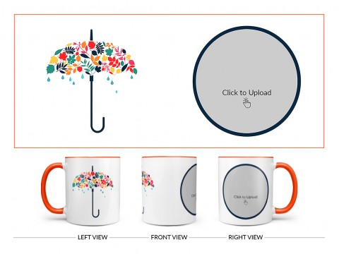 Flower Design Umbrella Design On Dual Tone Orange Mug