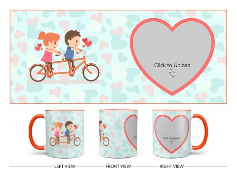 Couple Cycling In Love Symbol Pattern Background Design On Dual Tone Orange Mug