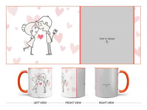 Lovers Enjoying In Love Rain Design On Dual Tone Orange Mug