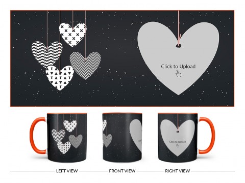 Heart Symbols Hanging In The Sky With Stars Background Design On Dual Tone Orange Mug