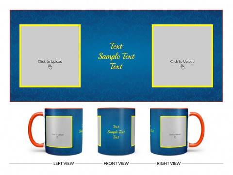 Dark Blue Flower Pattern Background With Yellow border Design On Dual Tone Orange Mug