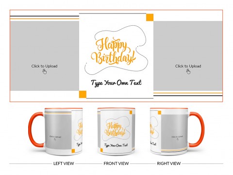 Boy Friend Birthday With 2 Square Pic Upload Design On Dual Tone Orange Mug