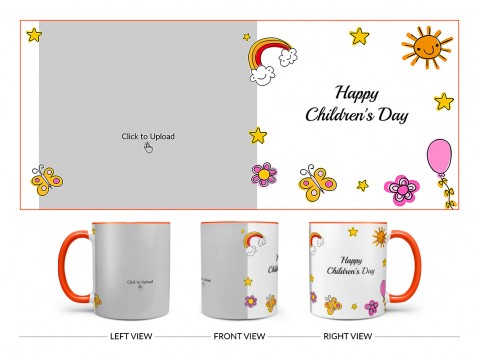 Childrens Day With Cartoon Objects Design On Dual Tone Orange Mug
