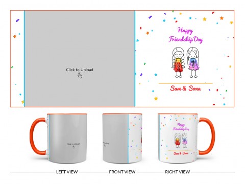 Happy Friendship Day Design On Dual Tone Orange Mug