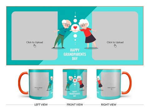 Grandparents Day With 2 Pic Upload Design On Dual Tone Orange Mug