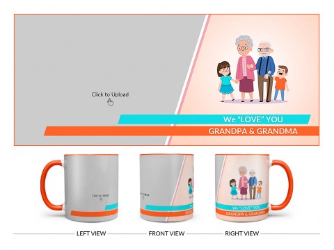 Grand Parents With Grand Children’s Design On Dual Tone Orange Mug