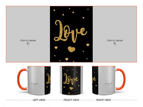 Gold Textured Love Design On Dual Tone Orange Mug