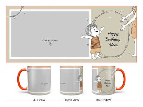 Happy Birthday Mom Design On Dual Tone Orange Mug