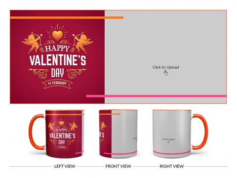 Happy Valentine's Day Design On Dual Tone Orange Mug