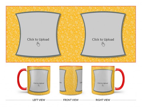 Yellow Colour Background With Flower Pattern Design On Dual Tone Red Mug